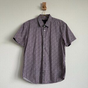 John Varvatos Luxe 100% Cotton Floral Burgundy Short Sleeve Button Down Shirt